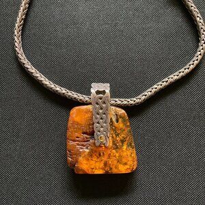 Vintage Sterling Silver Baltic Amber Necklace